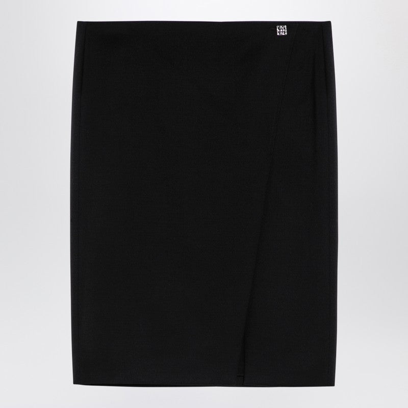 Givenchy Black Wool Midi Skirt with 4G Metal Button Black