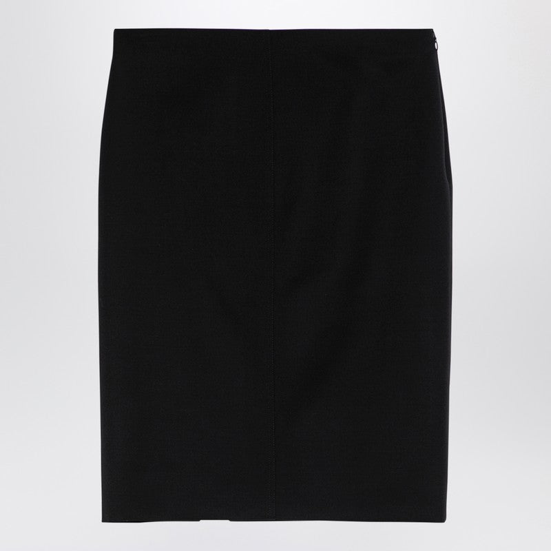 Givenchy Black Wool Midi Skirt with 4G Metal Button Black