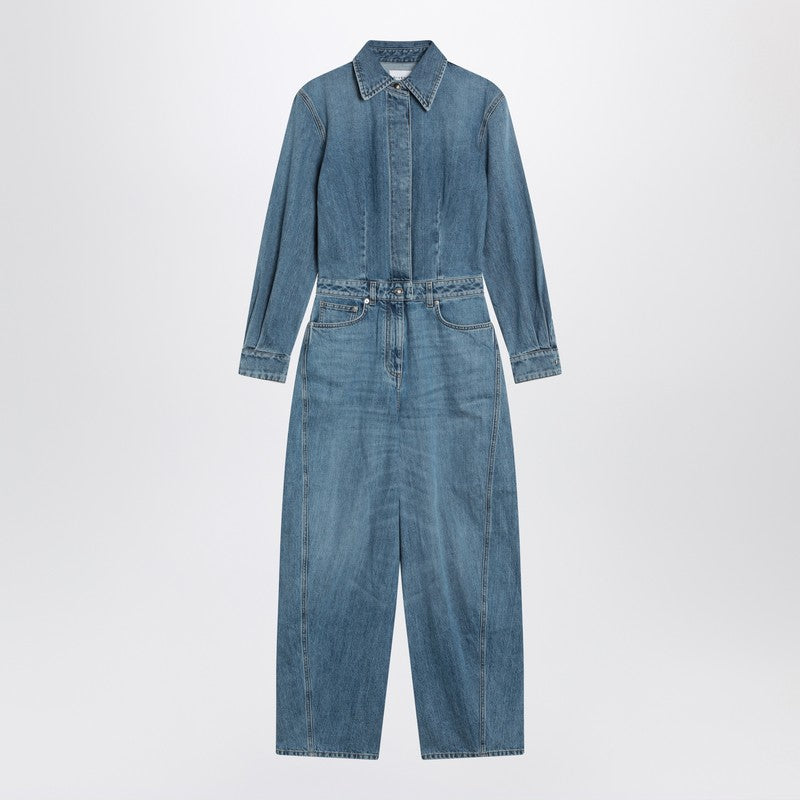 Givenchy Light Blue Denim Wide-Leg Jumpsuit With Visible Stitching Light blue