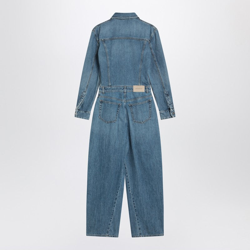 Givenchy Light Blue Denim Wide-Leg Jumpsuit With Visible Stitching Light blue