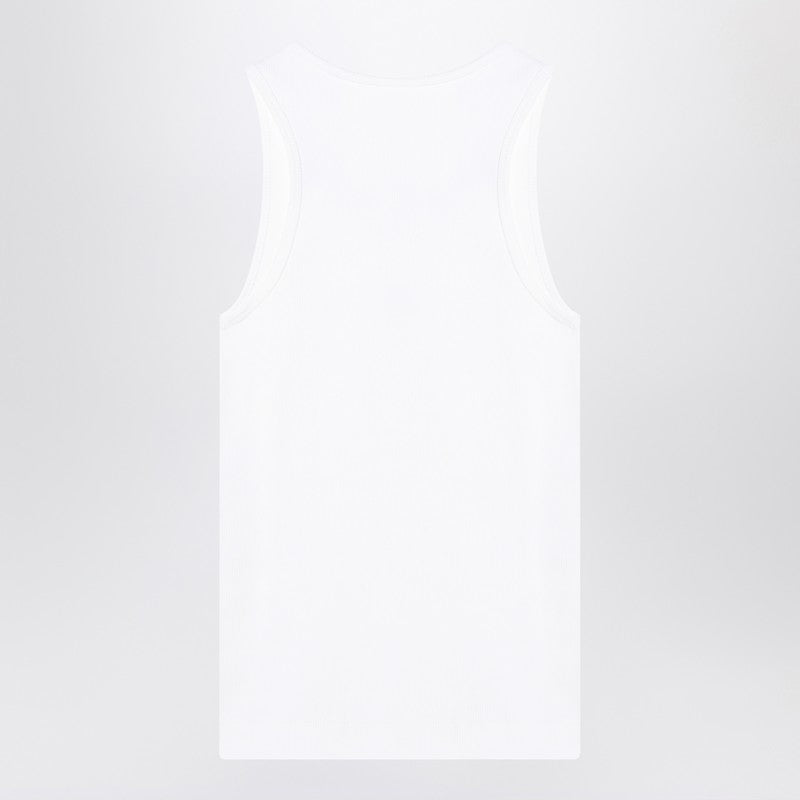 Givenchy White Cotton Ribbed Tank Top with Metal Logo Plaque White