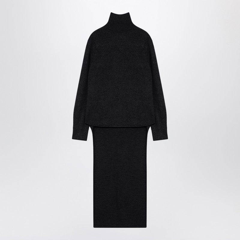 Givenchy Dark Grey Wool-Cashmere Turtleneck Jumper with Drawstring Back Grey