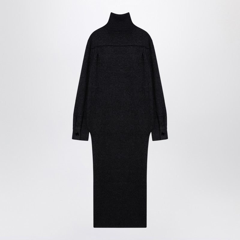 Givenchy Dark Grey Wool-Cashmere Turtleneck Jumper with Drawstring Back Grey