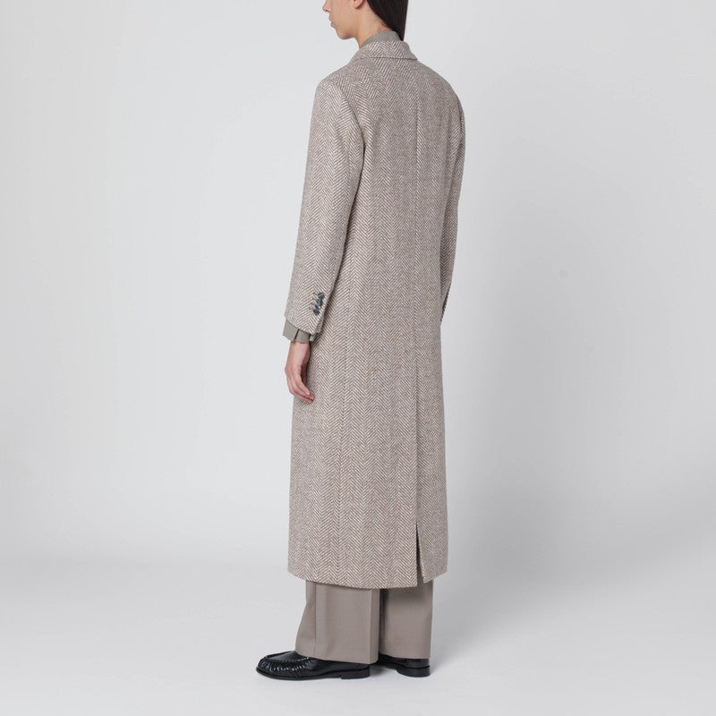 Tagliatore Double-breasted Herringbone Wool Coat Beige Beige