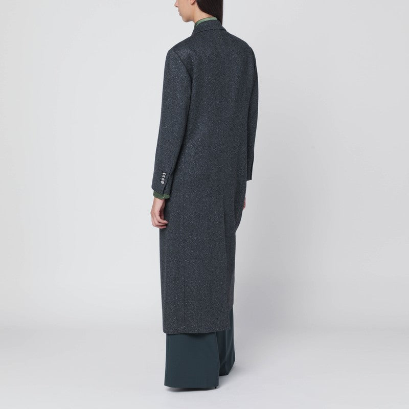 Tagliatore Double-Breasted Black Houndstooth Wool Coat Black