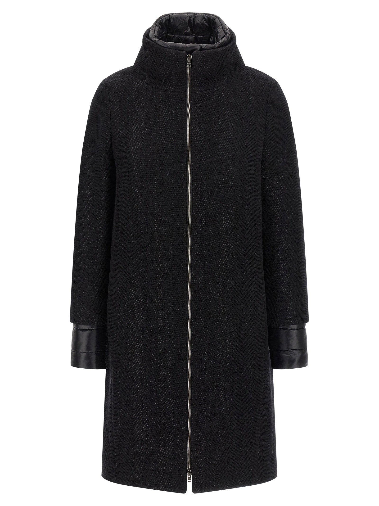 Herno Lamé Thread And Wool Coat Black