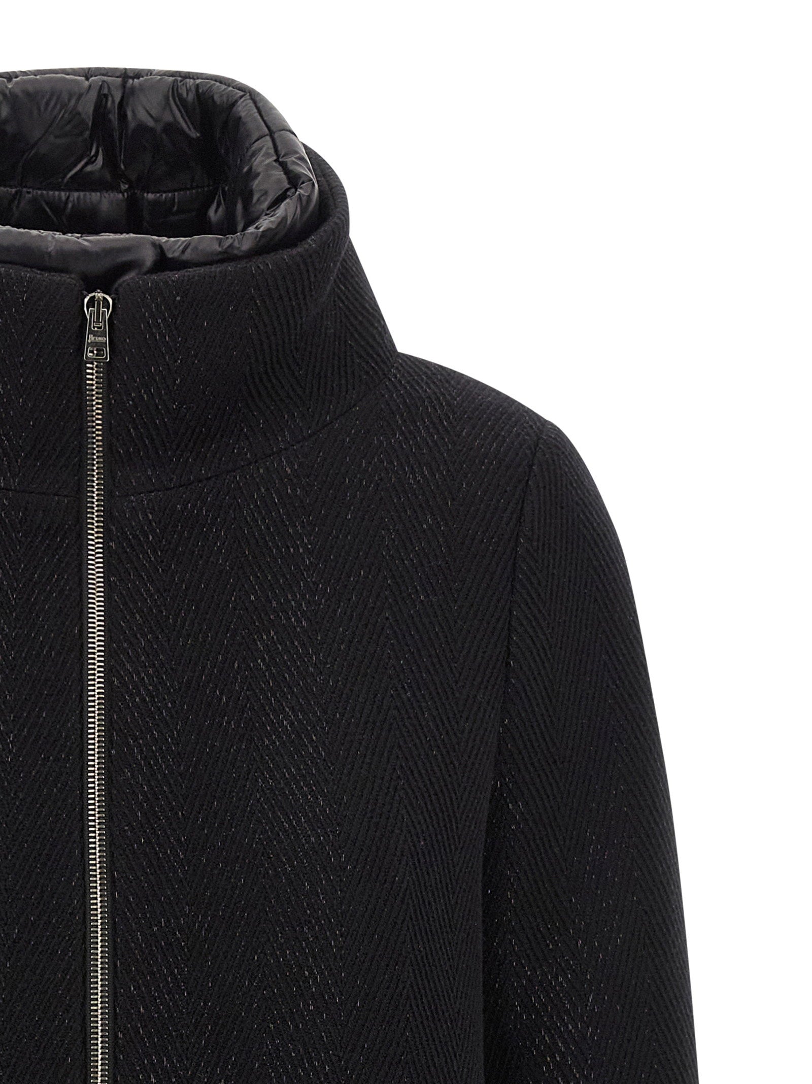 Herno Lamé Thread And Wool Coat Black