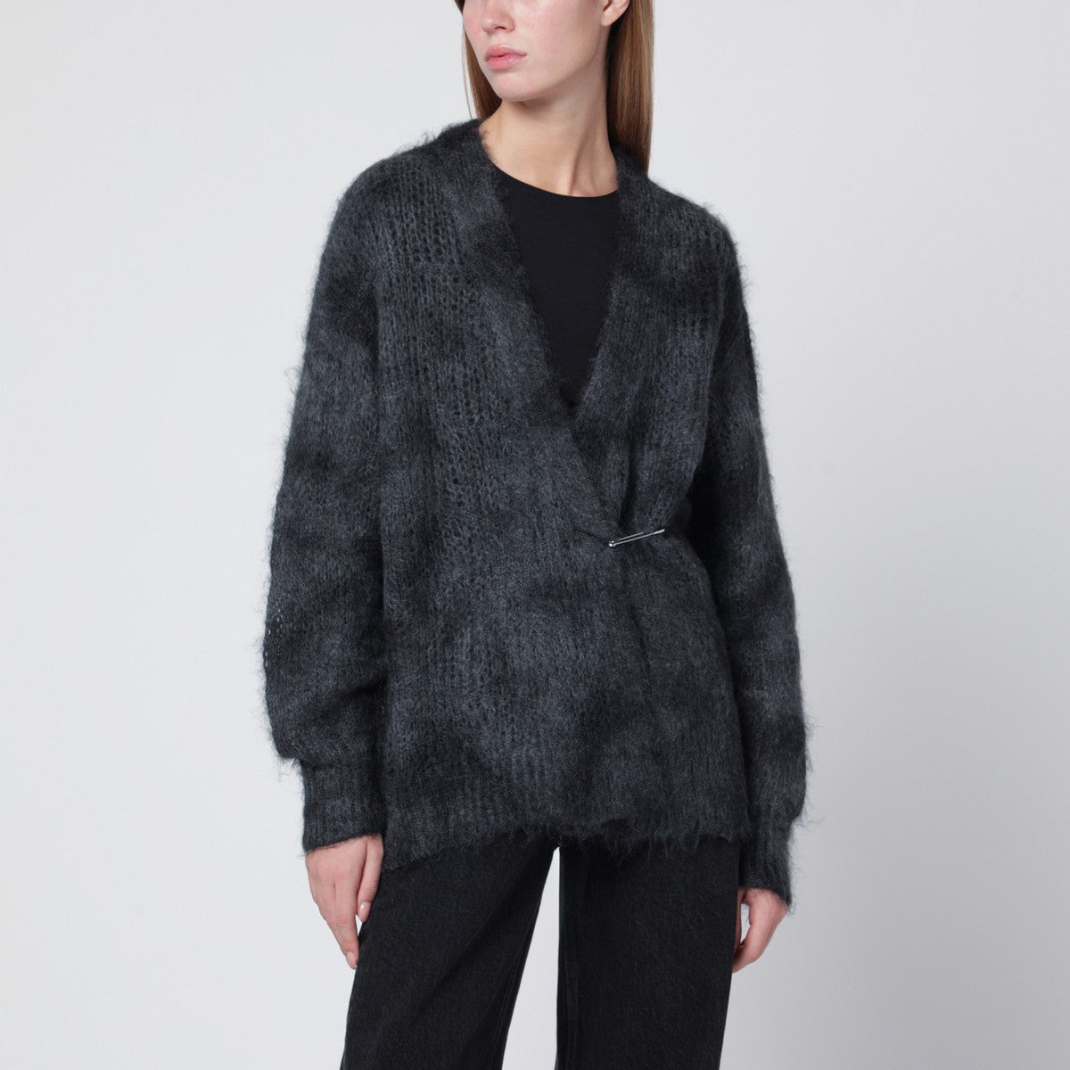 Isabel Marant Mylene Spray-Effect Mohair Wool Cardigan Grey