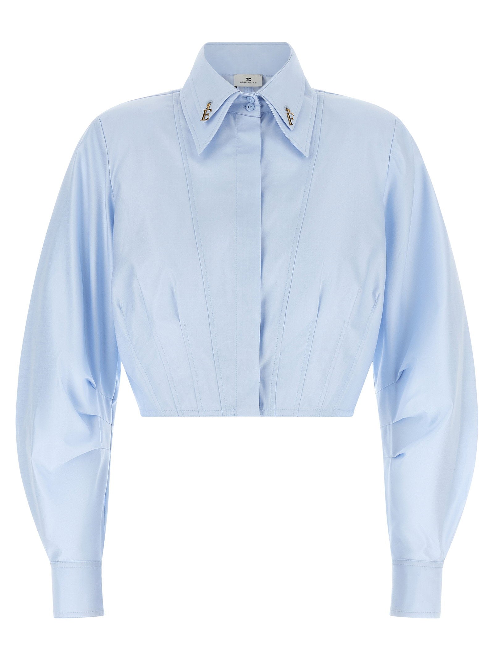 Elisabetta Franchi Cropped Shirt With Charms Light blue