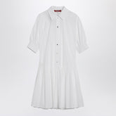 Max Mara Studio Short White Cotton Shirt Dress with Balloon Sleeves White