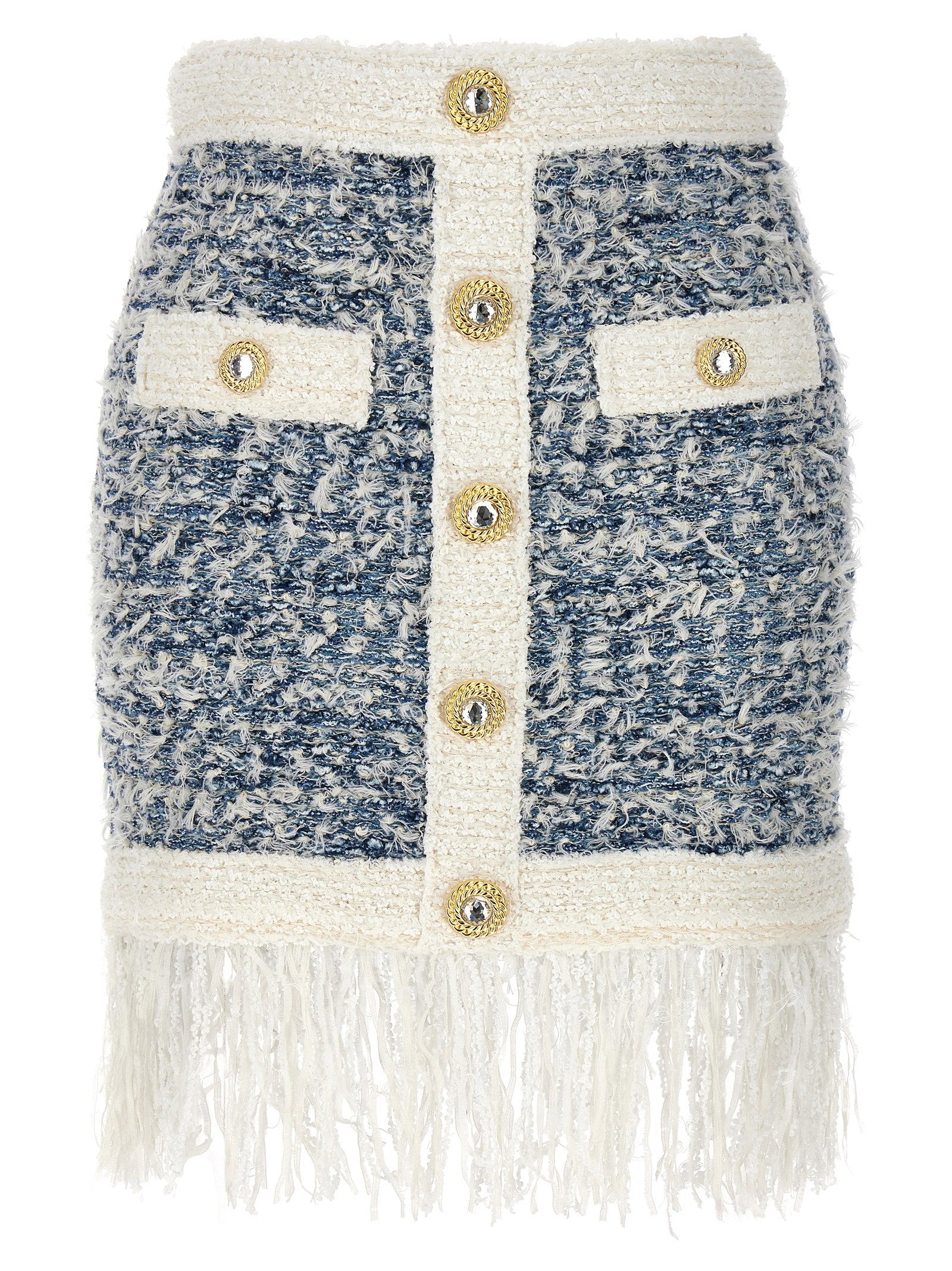 Balmain Fringed Tweed Skirt Light blue