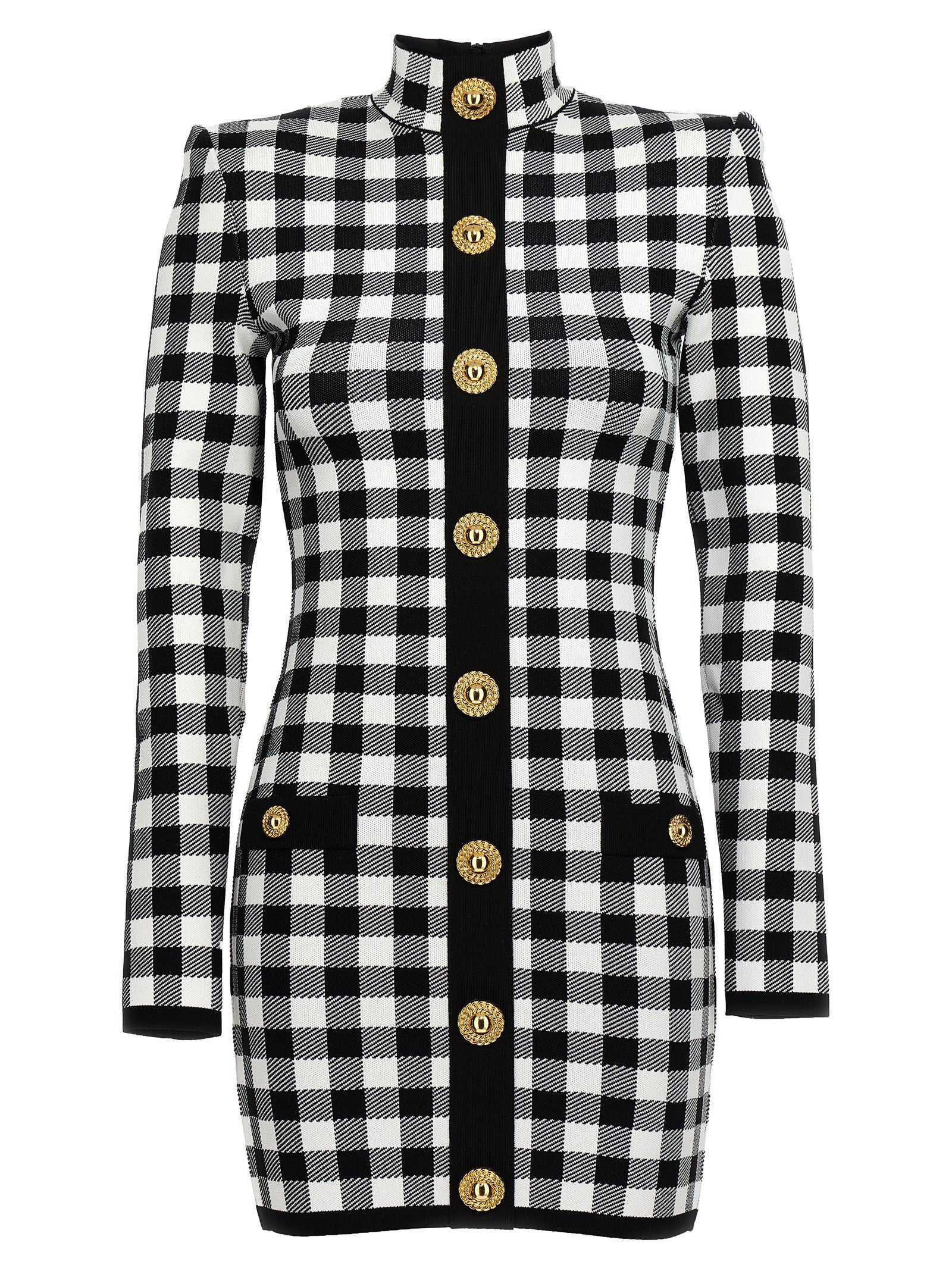 Balmain Vichy Knit Dress White/black