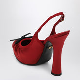 Dolce & Gabbana Red Satin Gathered Slingback Pumps with Bow and Platform Heel Red
