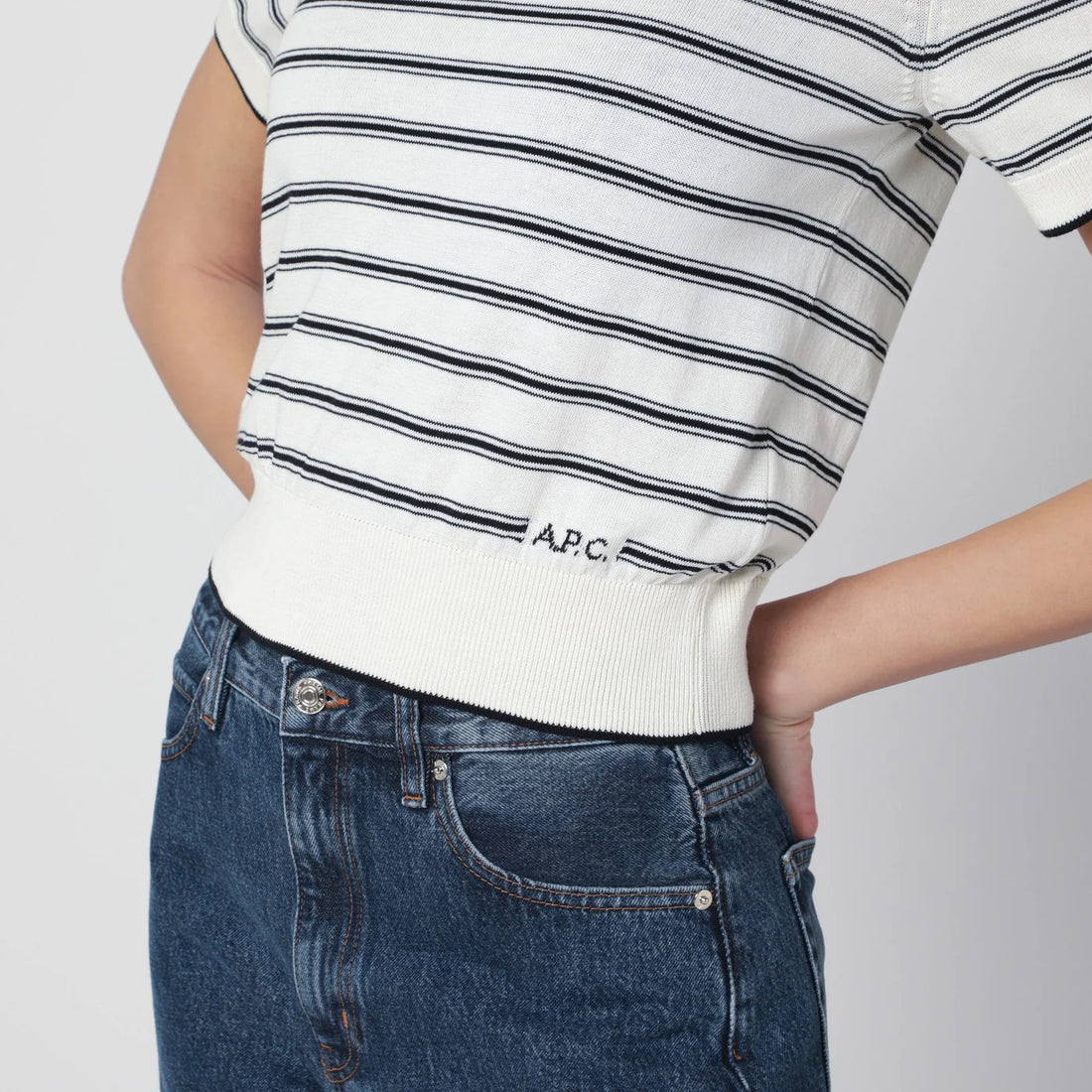 A.P.C. White Knit Top With Ecru/black Stripes