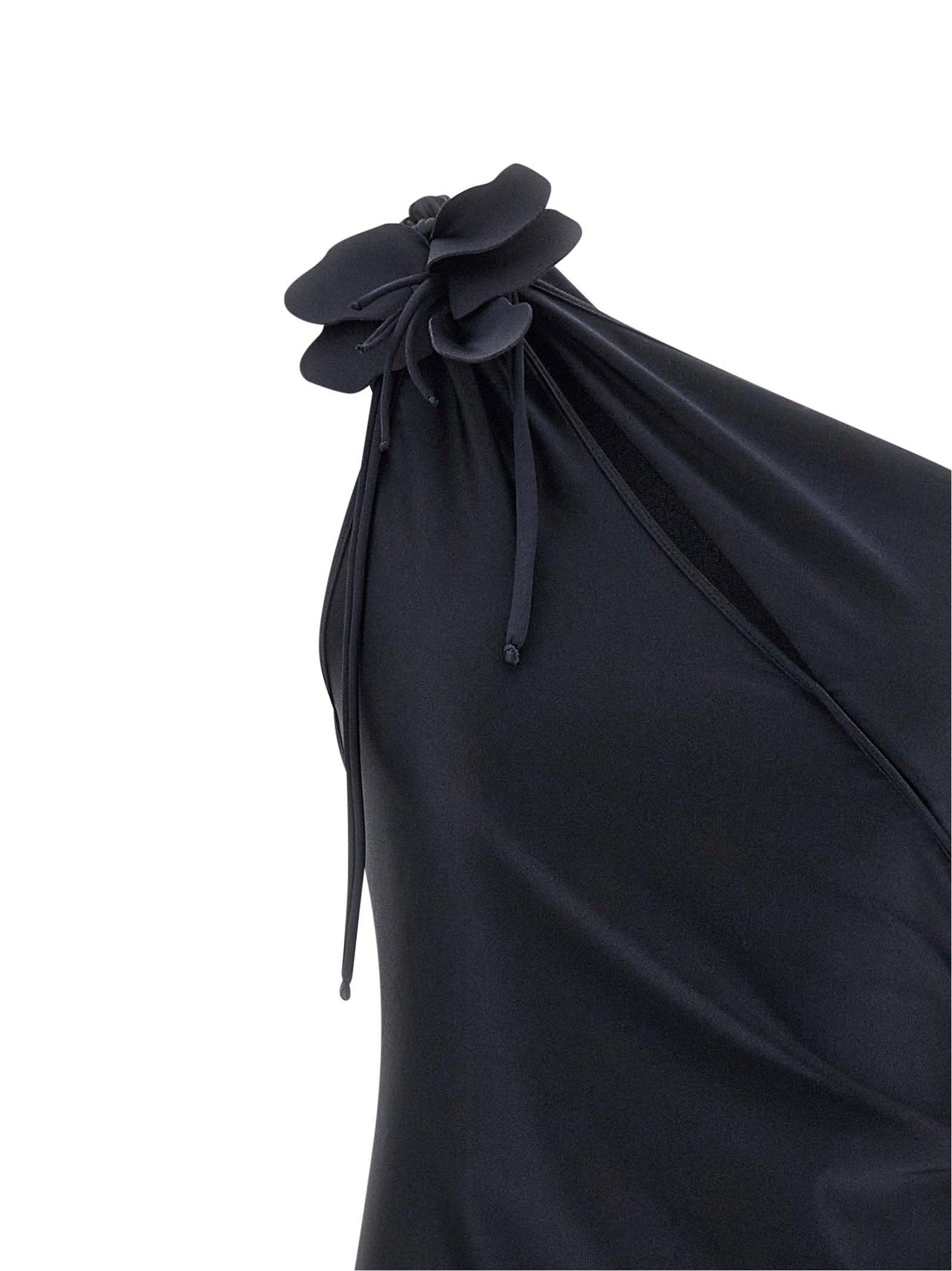 Coperni Asymmetric Mini Flower Dress Black