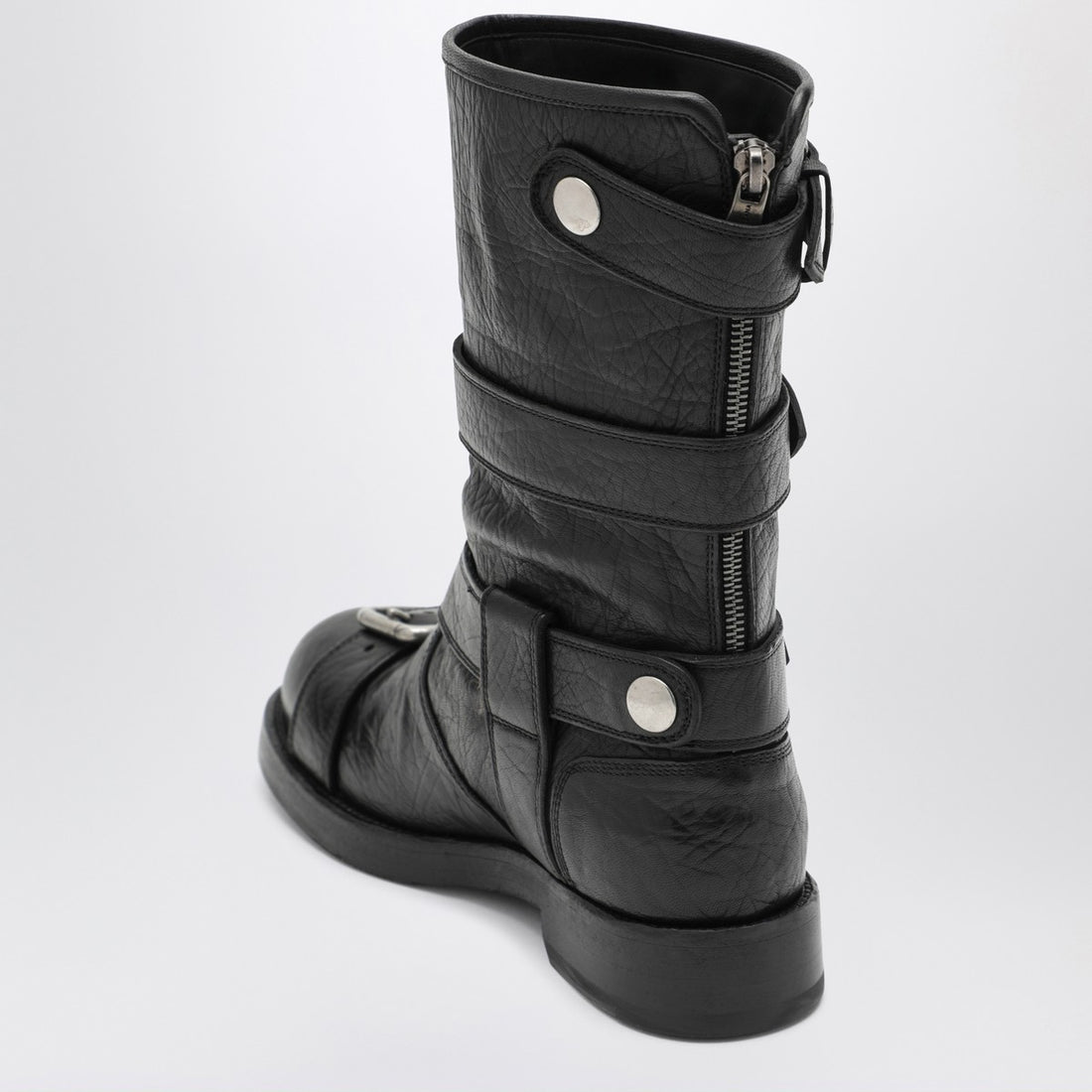 Dolce & Gabbana Black Leather Boots with Buckled Straps Black
