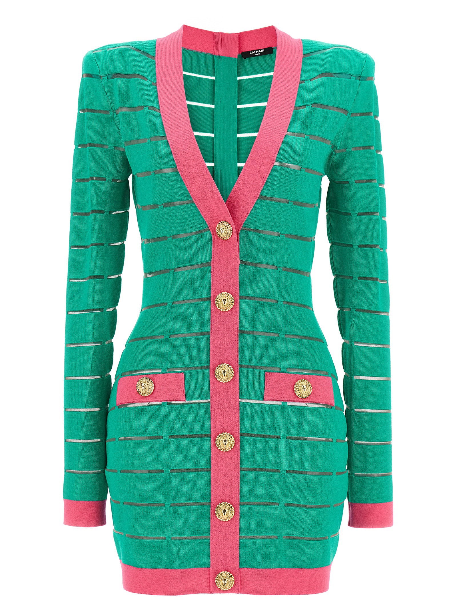 Balmain Two-tone Knit Dress Green