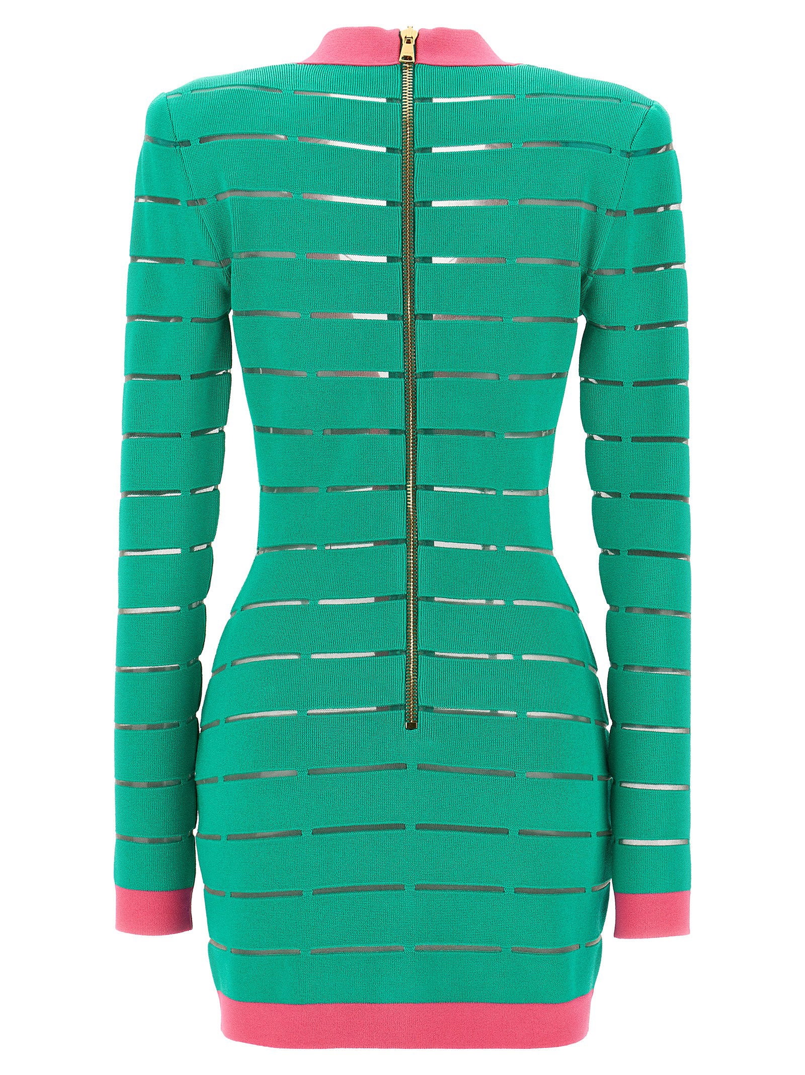 Balmain Two-tone Knit Dress Green