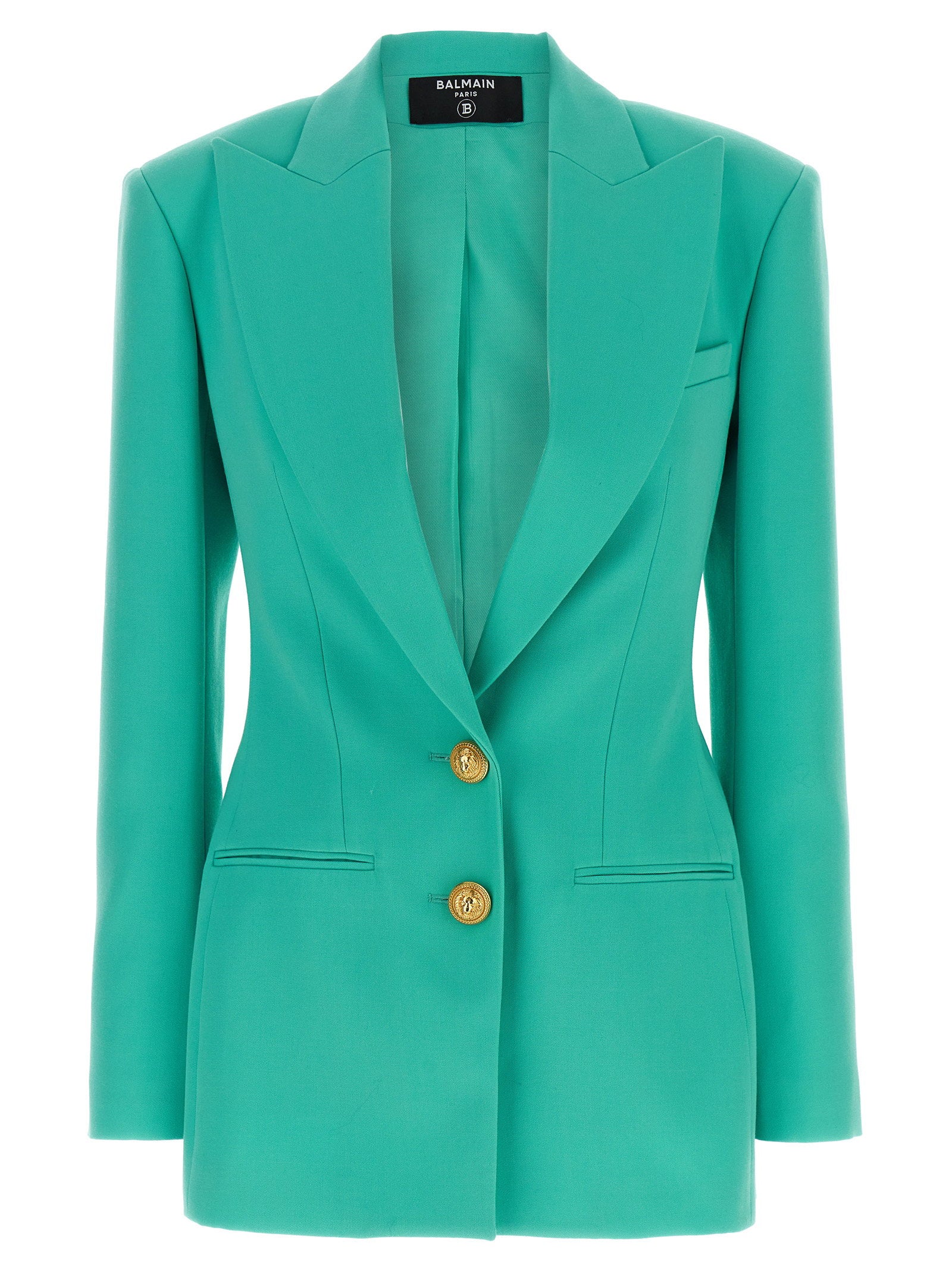 Balmain Logo Button Double-breasted Blazer Light blue