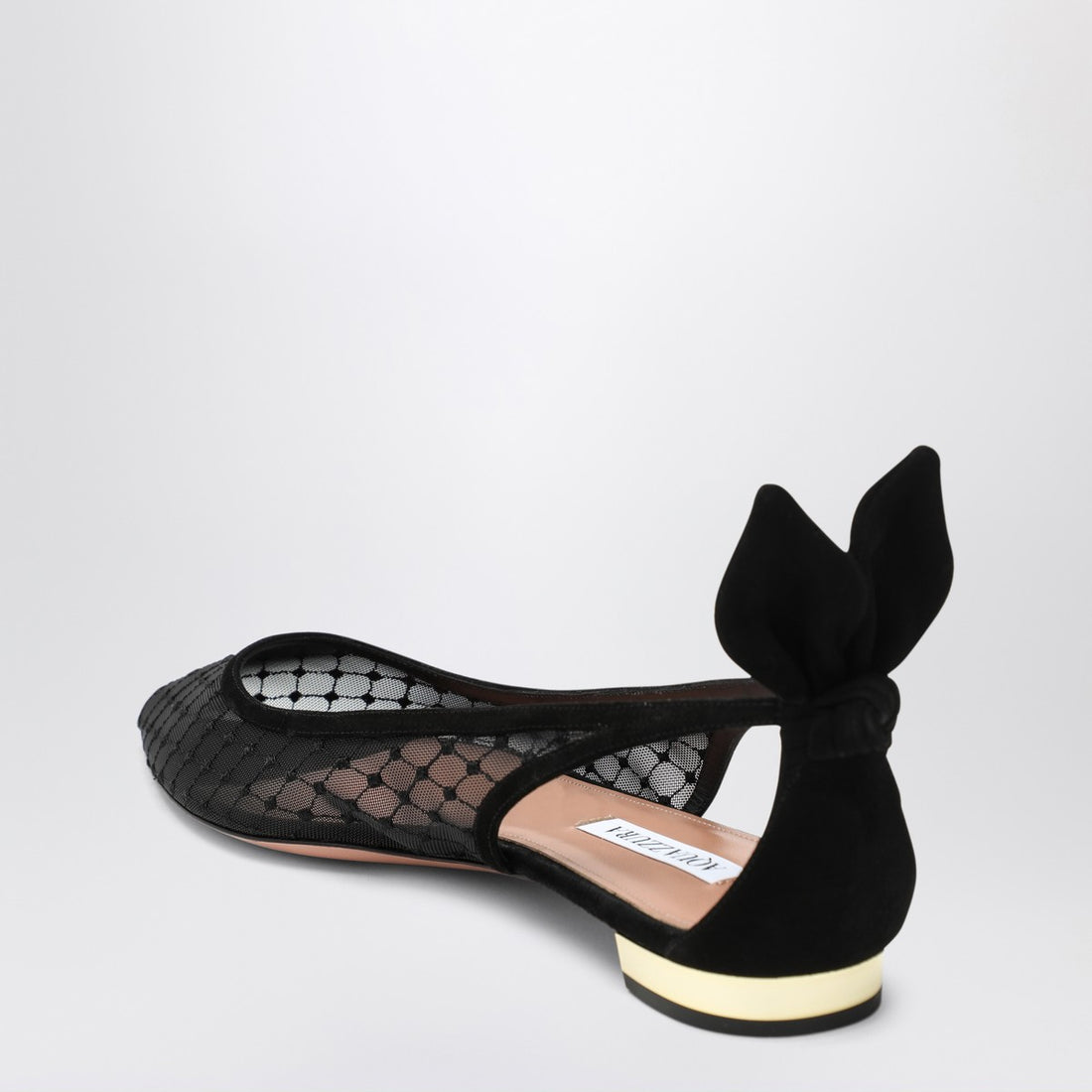 Aquazzura Mesh Suede Ballerinas Bow Black black