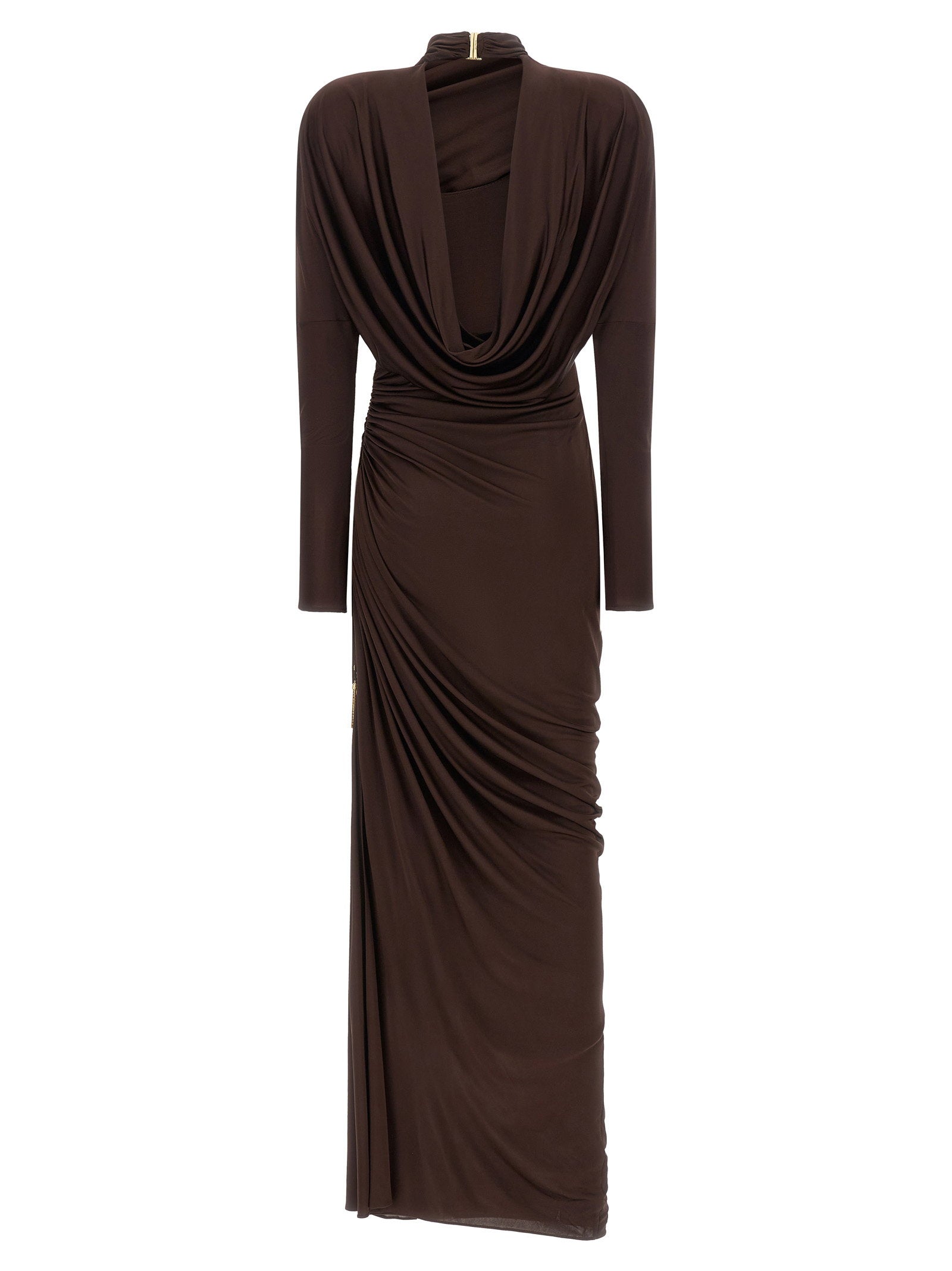 Balmain Draped Jersery Dress Brown