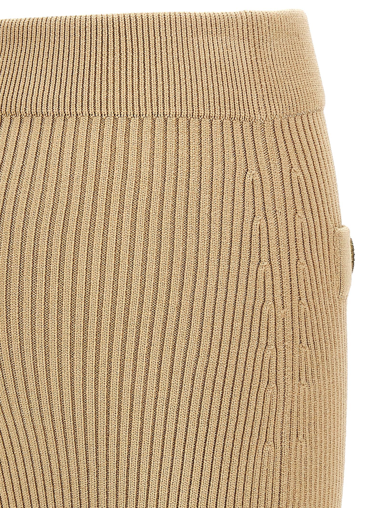 Balmain Ribbed Midi Skirt Beige