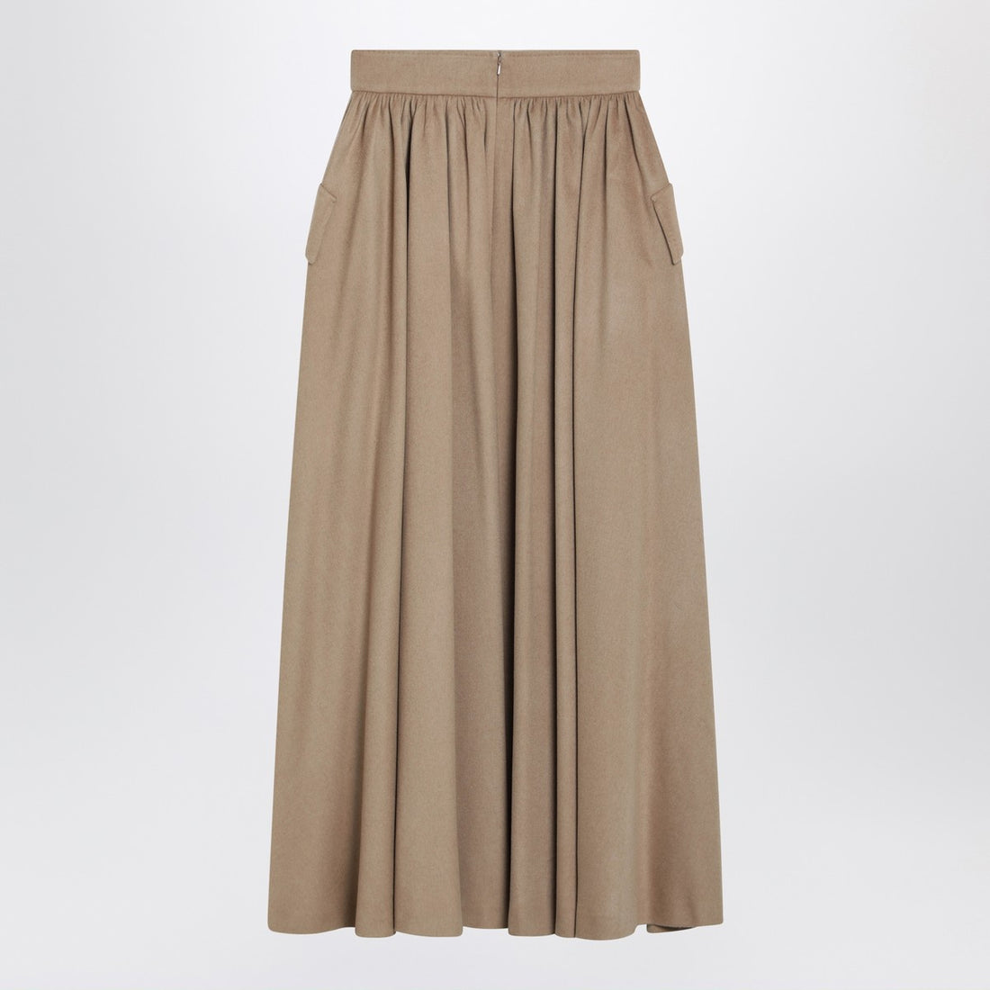 Max Mara Beige Midi Camel Drap Skirt with Asymmetric Wrap and Pleats Beige