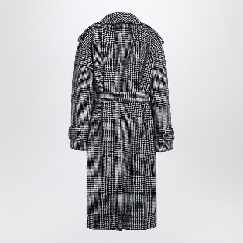 Dolce & Gabbana Houndstooth Wool Double-Breasted Checked Coat Grey