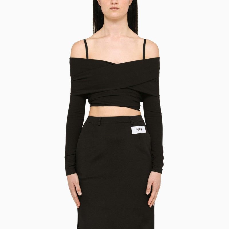 Dolce & Gabbana Black Viscose Boat Neck Cropped Top Black