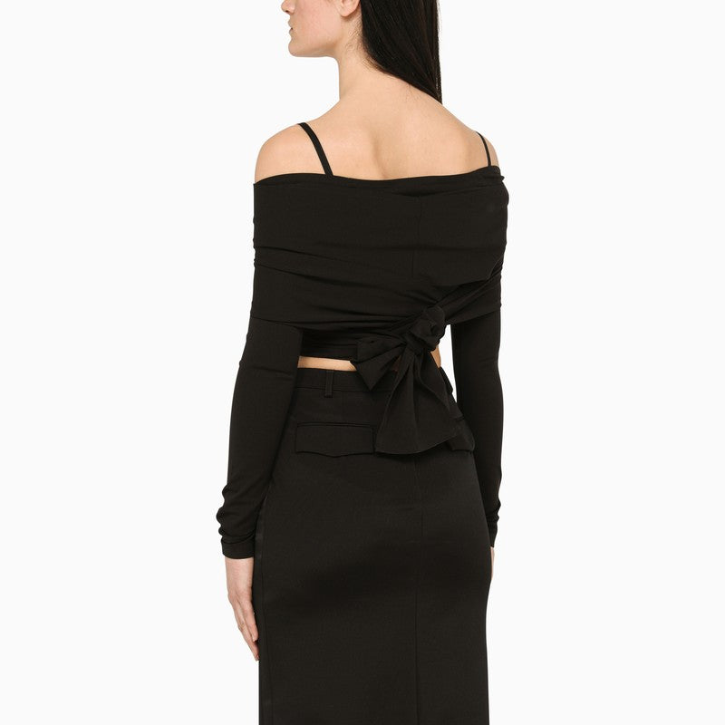 Dolce & Gabbana Black Viscose Boat Neck Cropped Top Black