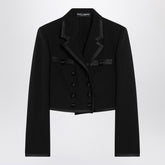Dolce & Gabbana Cropped Double-Breasted Black Wool Jacket Black