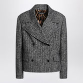 Dolce & Gabbana Dark Grey Striped Wool-Blend Short Oversized Jacket grey