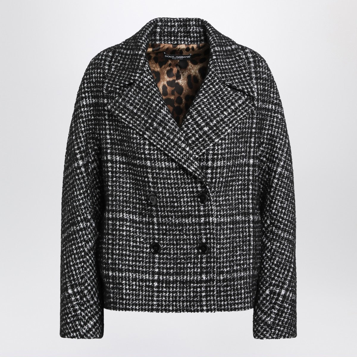 Dolce & Gabbana Black & White Houndstooth Wool Double-Breasted Jacket Grey