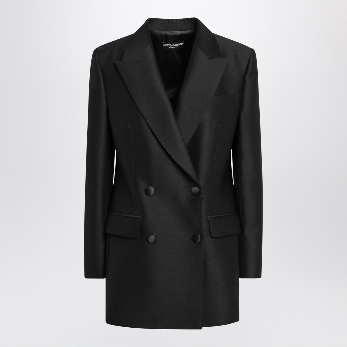 Dolce & Gabbana Black Double-Breasted Wool Jacket with Pointed Lapels Black