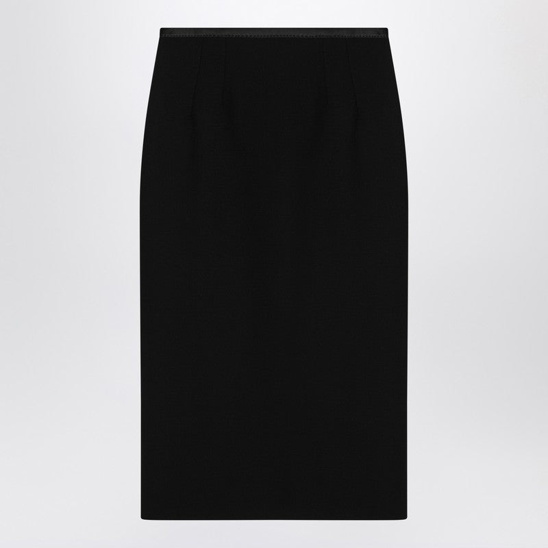 Dolce & Gabbana Black Wool Crêpe Pencil Skirt with Satin Trim Black