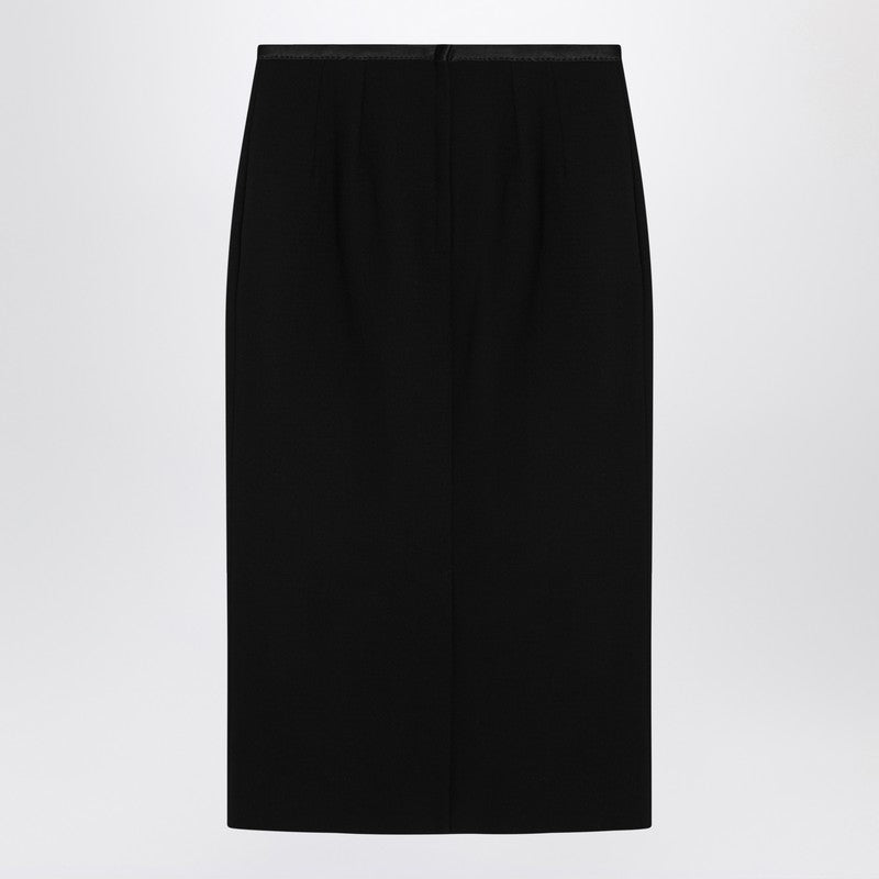 Dolce & Gabbana Black Wool Crêpe Pencil Skirt with Satin Trim Black