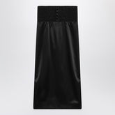 Dolce & Gabbana Black Silk Satin Midi Skirt with Corset Belt Black