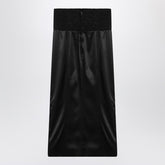 Dolce & Gabbana Black Silk Satin Midi Skirt with Corset Belt Black