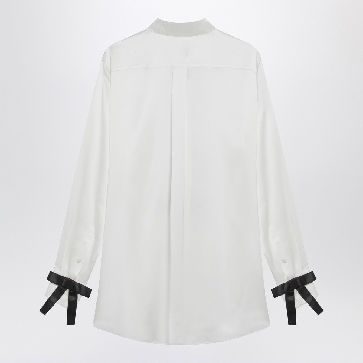 Dolce & Gabbana White Silk Shirt with Black Bow Detailing White