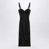 Dolce & Gabbana Black Satin Corset Midi Dress Black