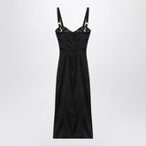 Dolce & Gabbana Black Satin Corset Midi Dress Black