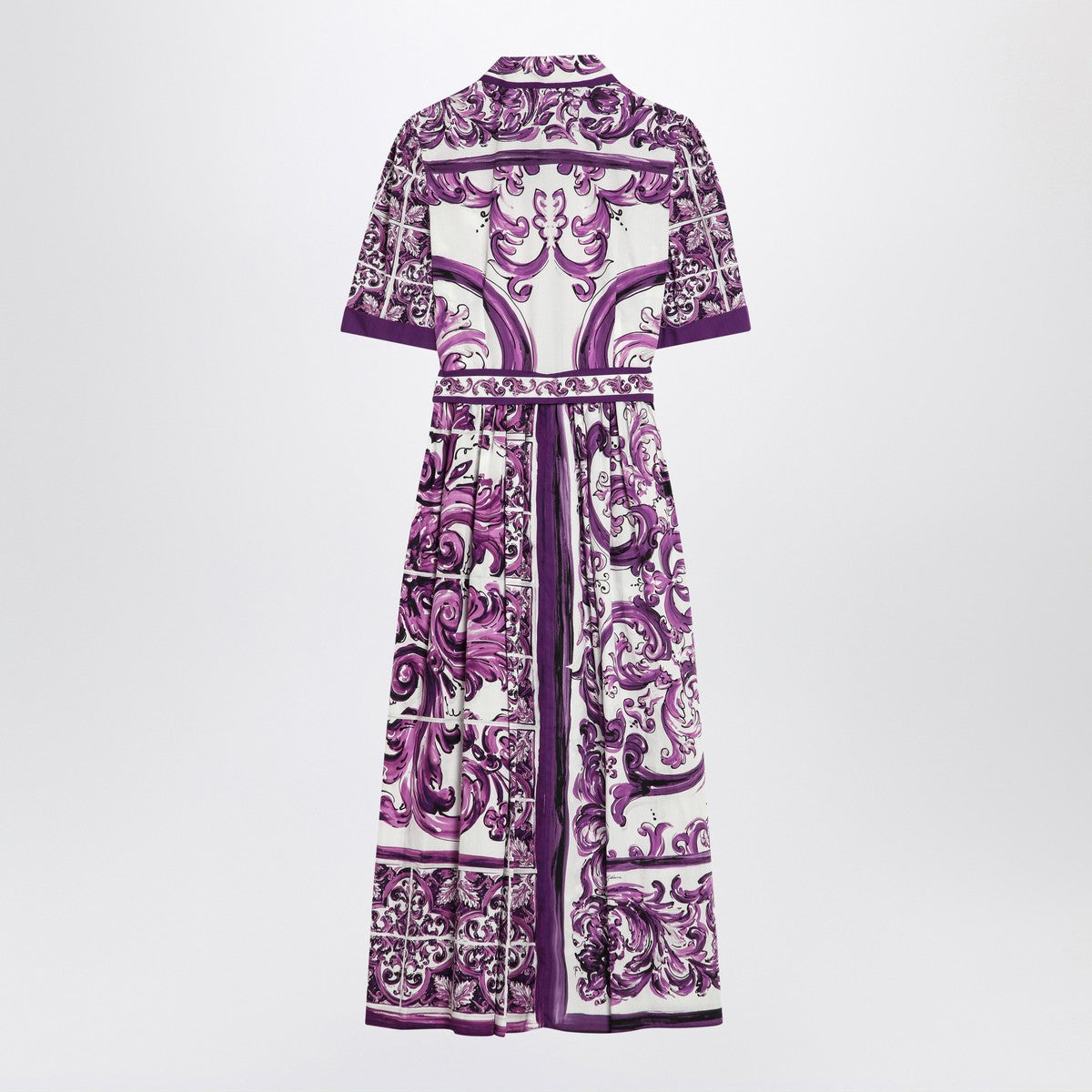 Dolce & Gabbana Poplin Shirt Dress with Maiolica Print Purple