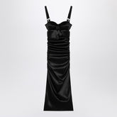 Dolce & Gabbana Draped Stretch-Satin Midi Dress with Bra Detail Black