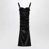 Dolce & Gabbana Draped Stretch-Satin Midi Dress with Bra Detail Black