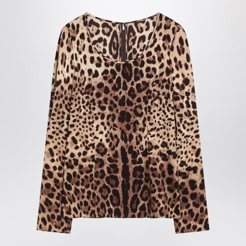 Dolce & Gabbana Silk-Blend Leopard-Print Long-Sleeve Top Print