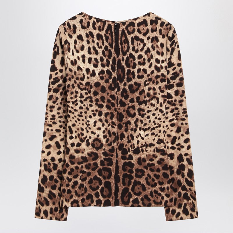 Dolce & Gabbana Silk-Blend Leopard-Print Long-Sleeve Top Print