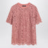 Dolce & Gabbana Pink Stretch Floral Lace T-Shirt with Wavy Hem Pink