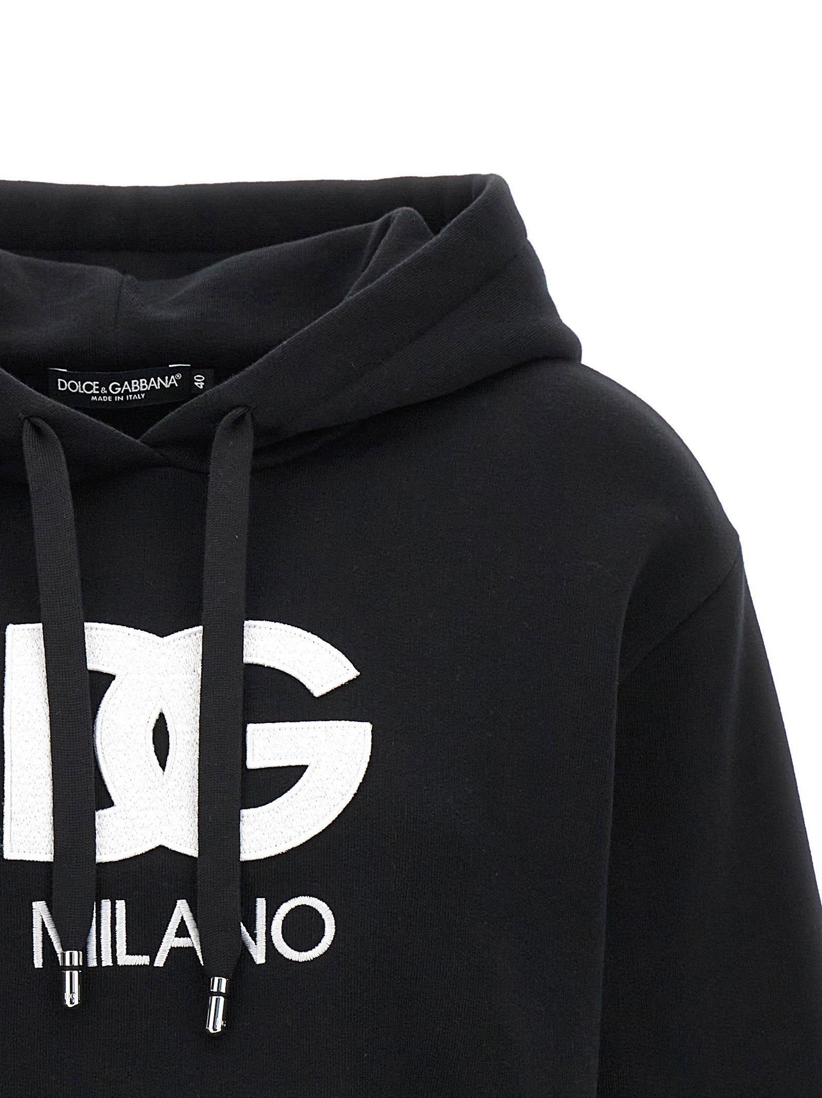 Dolce & Gabbana Logo Embroidery Cropped Hoodie Black