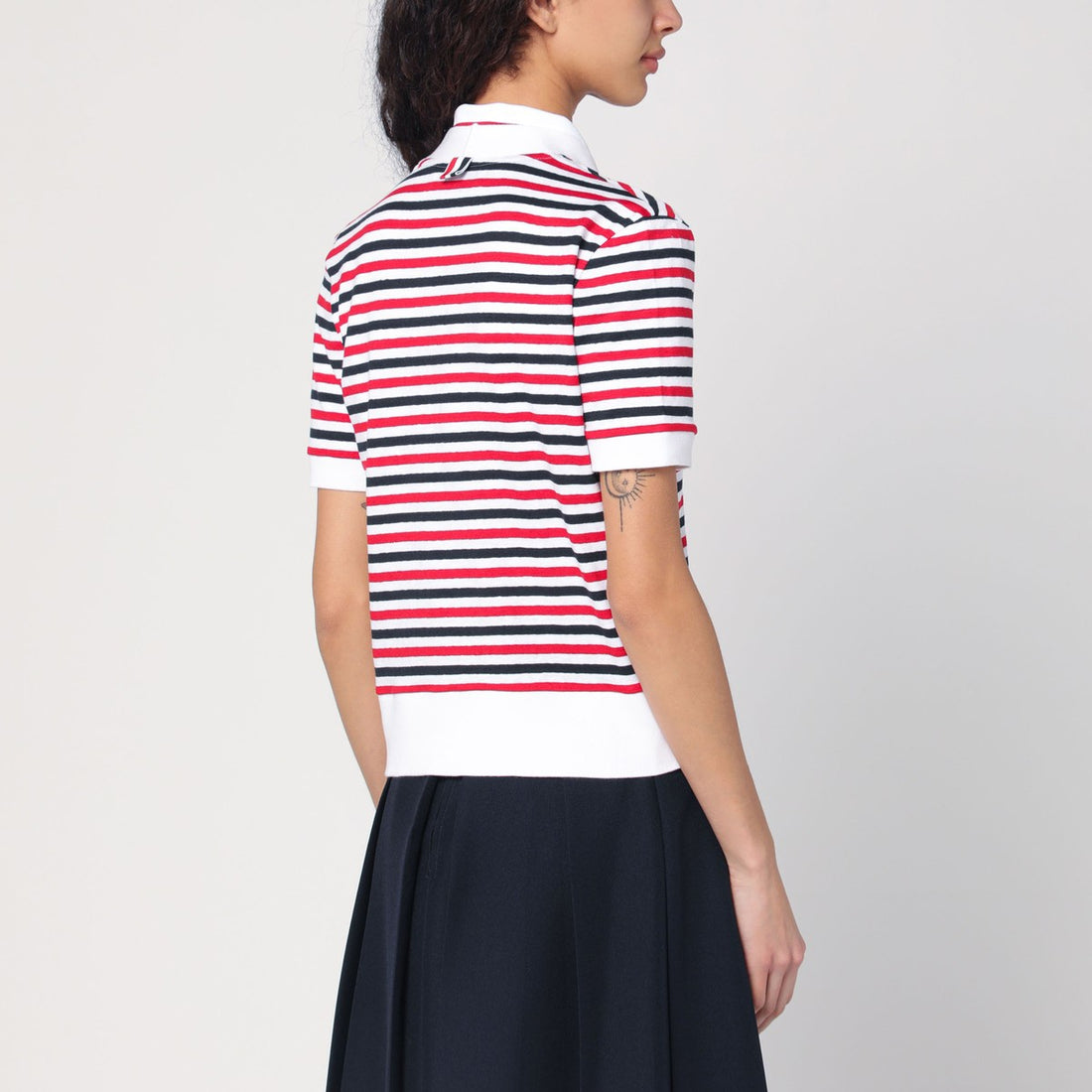 Thom Browne Striped Linen Cardigan with Logo Patch Multicolor