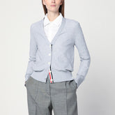 Thom Browne Light Grey Cotton and Silk Cardigan with Tricolour Detail grey